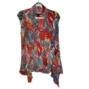 Pleats Collection Women’s Gauzy Cardigan‎ SZ S  Art to Wear Boho Vibrant